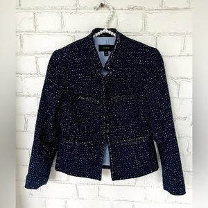 J. Crew Midnight Navy Metallic Tweed Cropped Blazer